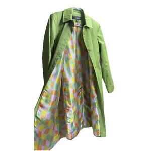 JONES NEW YORK Petite Med Green Trench Coat Jacket Colorful Lined Spring Button